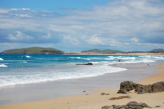 Beach with stones at outback of New Zealand