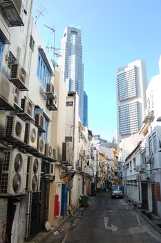 Air conditioning at building wall side street, Singapore