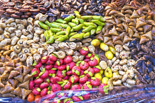 Traditional moroccan sweets on sale at Marrakesh market