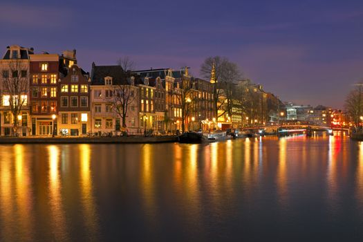 City scenic from Amsterdam in the Netherlands by night