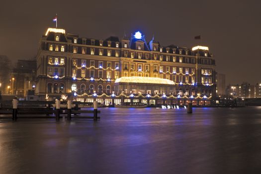 City scenic from Amsterdam in the Netherlands by night