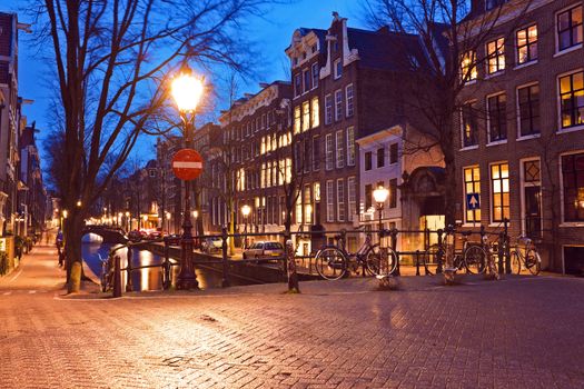 City scenic from Amsterdam in the Netherlands by night