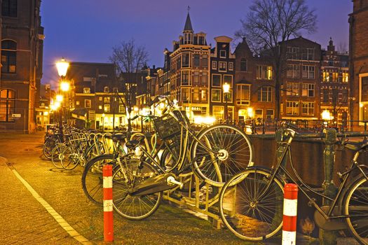 City scenic from Amsterdam in the Netherlands by night