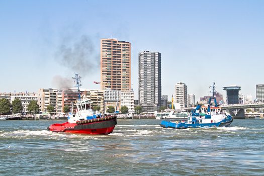 Tugboats in Rotterdam harbor in the Netherlands