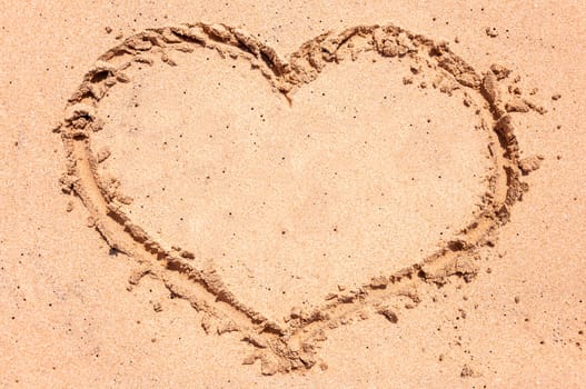 Heart drawn in sand on the beach