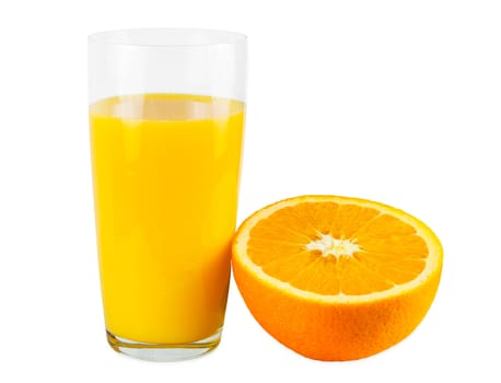 Orange juice and half orange isolated on white background with clipping path