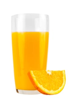 Orange juice and slice of orange isolated on white background with clipping path