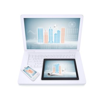 Laptop, tablet and smartphone on the white background. concept electronics