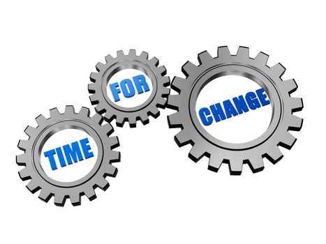 time for change text - words in 3d silver grey gearwheels, motivation concept