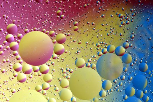 Abstract pattern of colored oil bubles on water