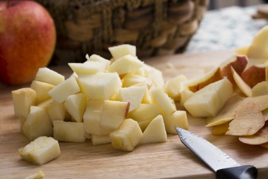 Chopped apple ready to be used in a recipe.