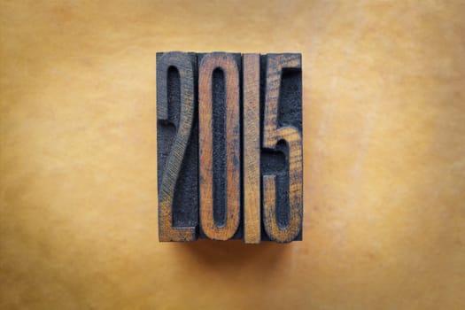 The year 2015 written in vintage letterpress letters.