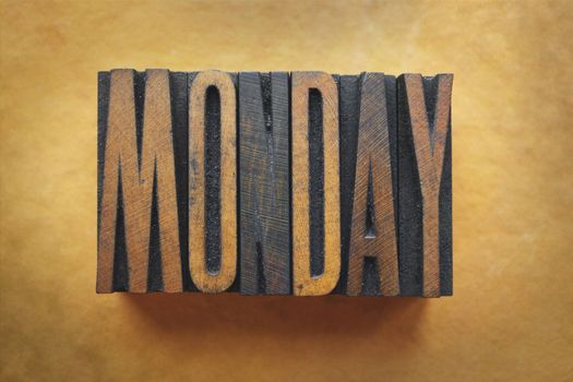 The word MONDAY written in vintage letterpress type.