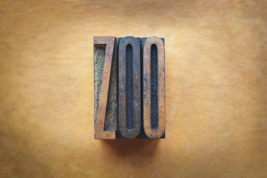 The word ZOO written in vintage letterpress type.