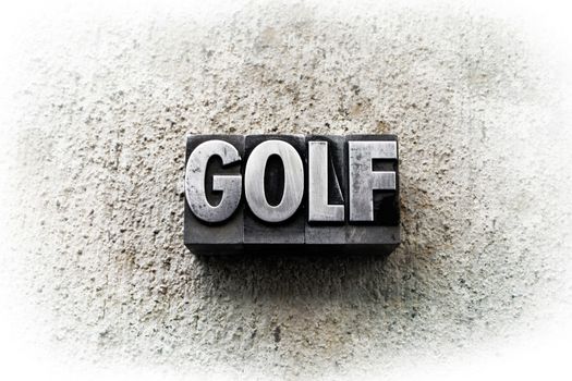 The word "GOLF" written in old vintage letterpress type.