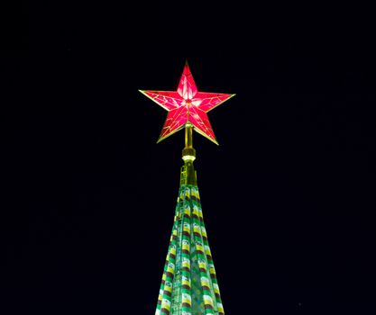 Red star of Moscow Kremlin, Russia, night time