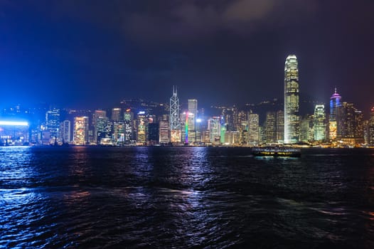 Panoramic view of Hong Kong skyline.