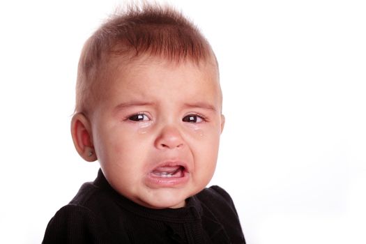 beautiful baby crying isolated on white