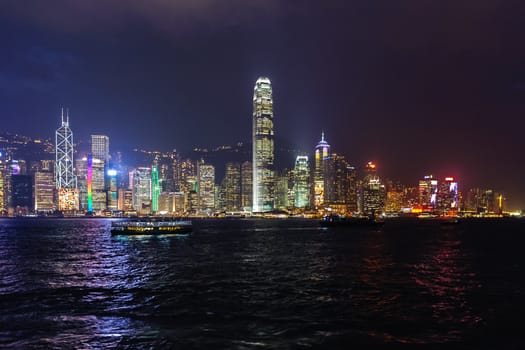 Panoramic view of Hong Kong skyline.