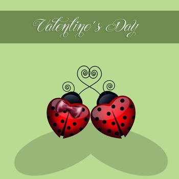 Ladybugs in love with heart for Valentine's Day