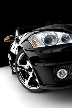 A modern and elegant black car illuminated