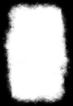 A black and white grunge frame with white background