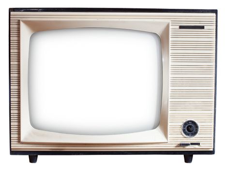 Old Russian black and white TV set isolated on white with clipping paths