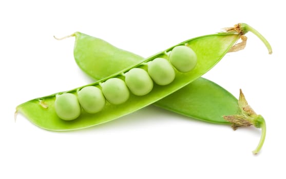 Fresh green peas isolated on white background