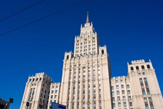 Beautiful view of old soviet skyscrape in Moscow, Russia