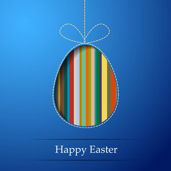 A striped egg on a blue background