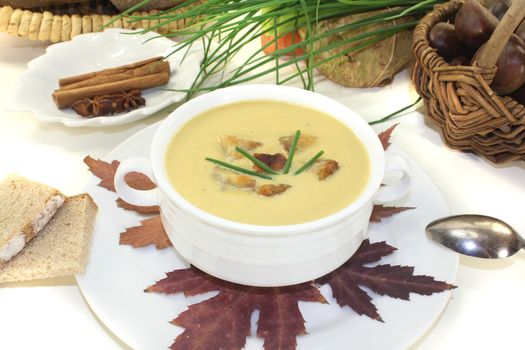 sweet chestnut soup with cinnamon on a light background