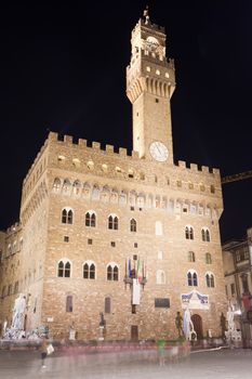 Night view of famous Palazzo Vecchio in Florence, Italy