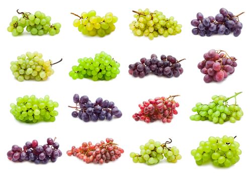 Collection of grapes isolated on white background