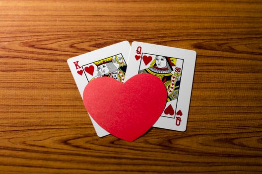 heart and love king queen  card on wood background