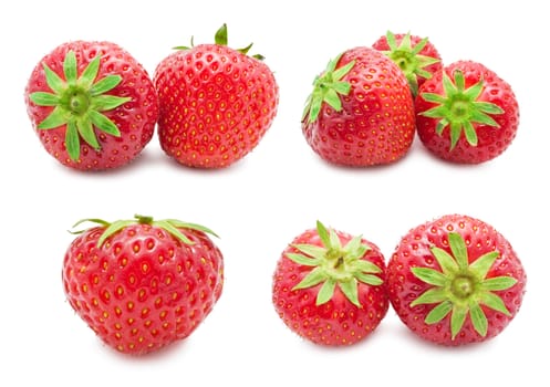 Collection of red strawberry isolated on white background