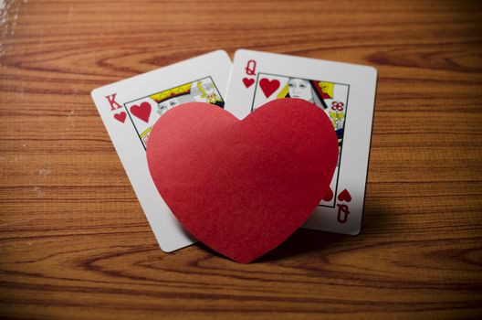 heart and love king queen  card on wood background