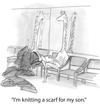 "I'm knitting a scarf for my son."