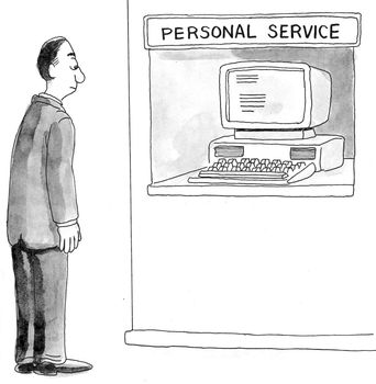 A computer provides 'Personal Service' for customer.