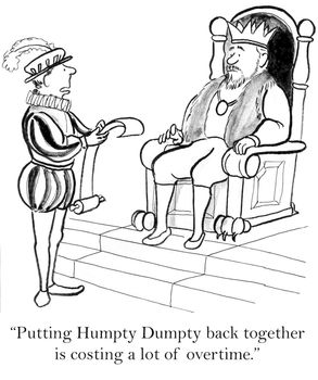 "Putting Humpty Dumpty back together is costing a lot of overtime."