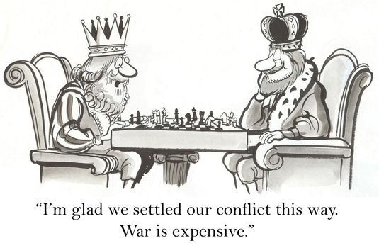 "I'm glad we settled our conflict this way.  War is expensive."