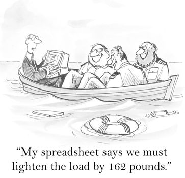 "My spreadsheet says we must lighten the load by 162 pounds."