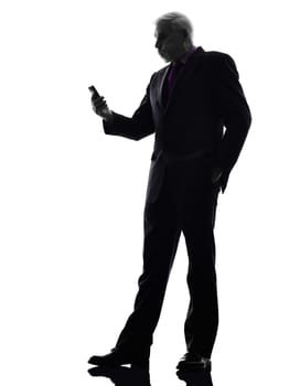 One Caucasian Senior Business Man on the telephone angry Silhouette White Background
