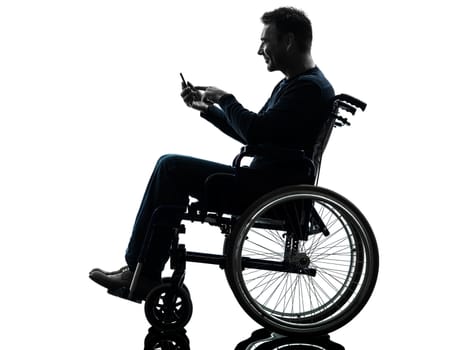 one handicapped man in silhouette studio on white background