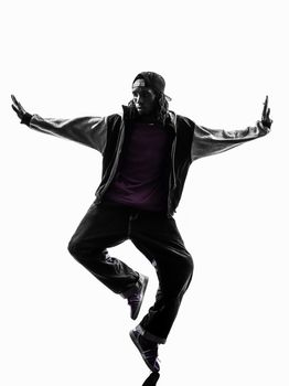 one hip hop acrobatic break dancer breakdancing young man silhouette white background
