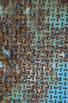 Background of old metal diamond plate in brown blue color