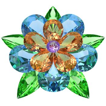 Flower composed of colored gemstones isolated on white background. High resolution 3D image