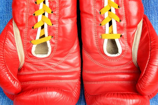 Close-up of old boxing gloves