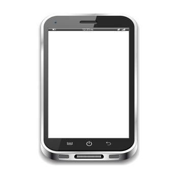 A black realistic smartphone isolated on a white background