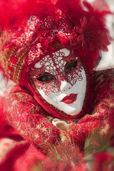 Traditional red mask of the venice carnival