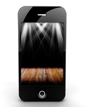 A smartphone isolated on a white background with lights on screen